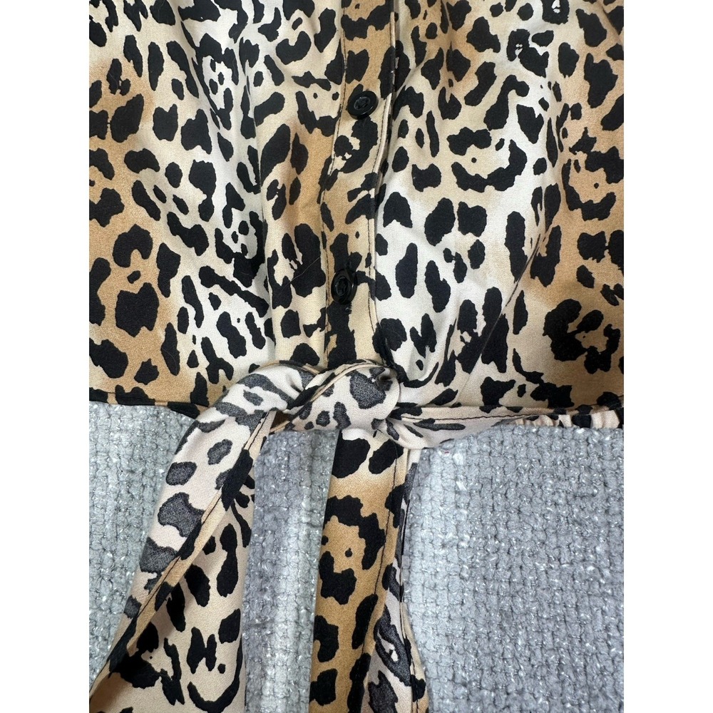 Chicos Top Womens 3 XL Animal Print Cotton Blouse No Iron Tie Waist Career - Picture 8 of 10